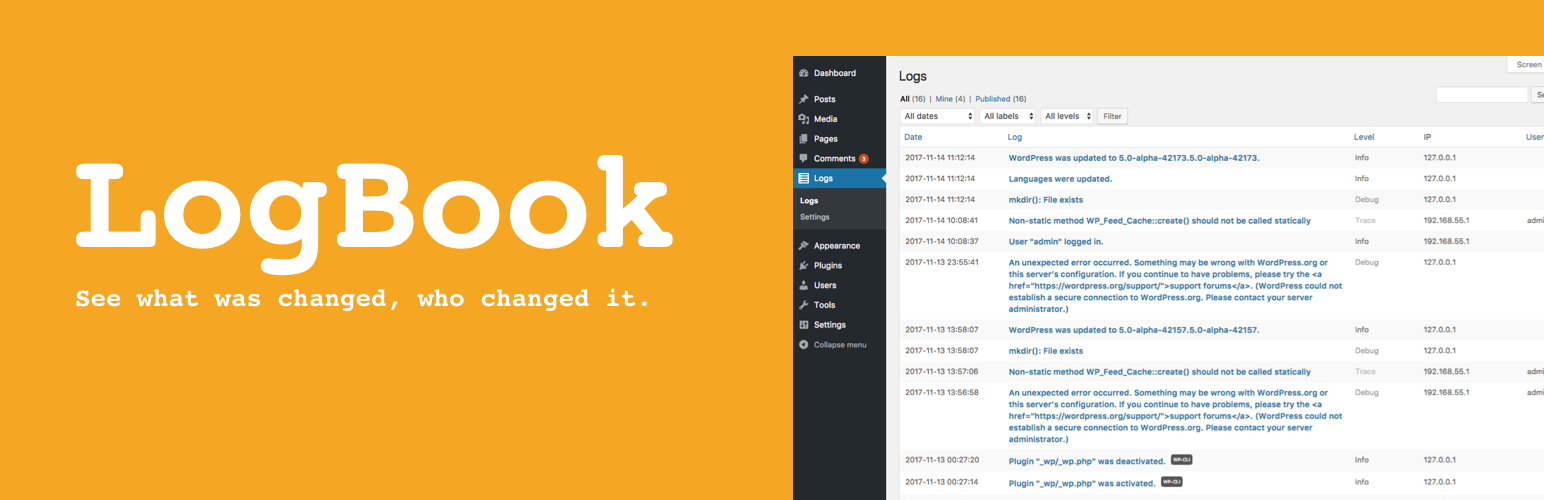WordPressの操作をログとして保存するプラグイン LogBook をリリースしました
